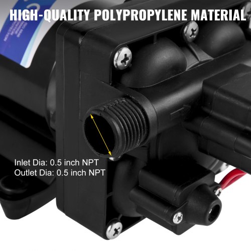 VEVOR Zelfaanzuigende Pomp, 12V DC 7,5 naar 11,3A Membraanpomp, 3 GPM Zelfaanzuigende Elektrische Pomp uit Polypropyleen Behuizing, voor Het Verpompen van Water, 1 x Filterzeef en 1 x Installatiekit