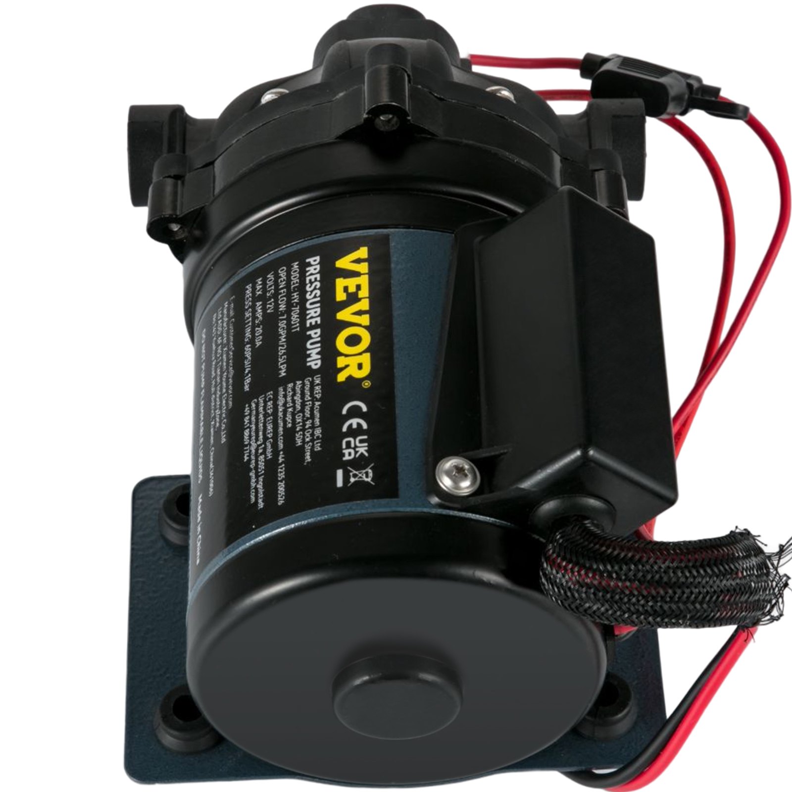 VEVOR Dekwas Pomp, 12V 20A 60PSI Druk Waterpomp, 20 L/min Was Sproeipomp, Maximaal 10 Voet Lift Waterdruk Membraanpomp met EPDM-klep, Universele Zoutwaterzeef & Binnen-/Buitendraad voor Boten Aquaria