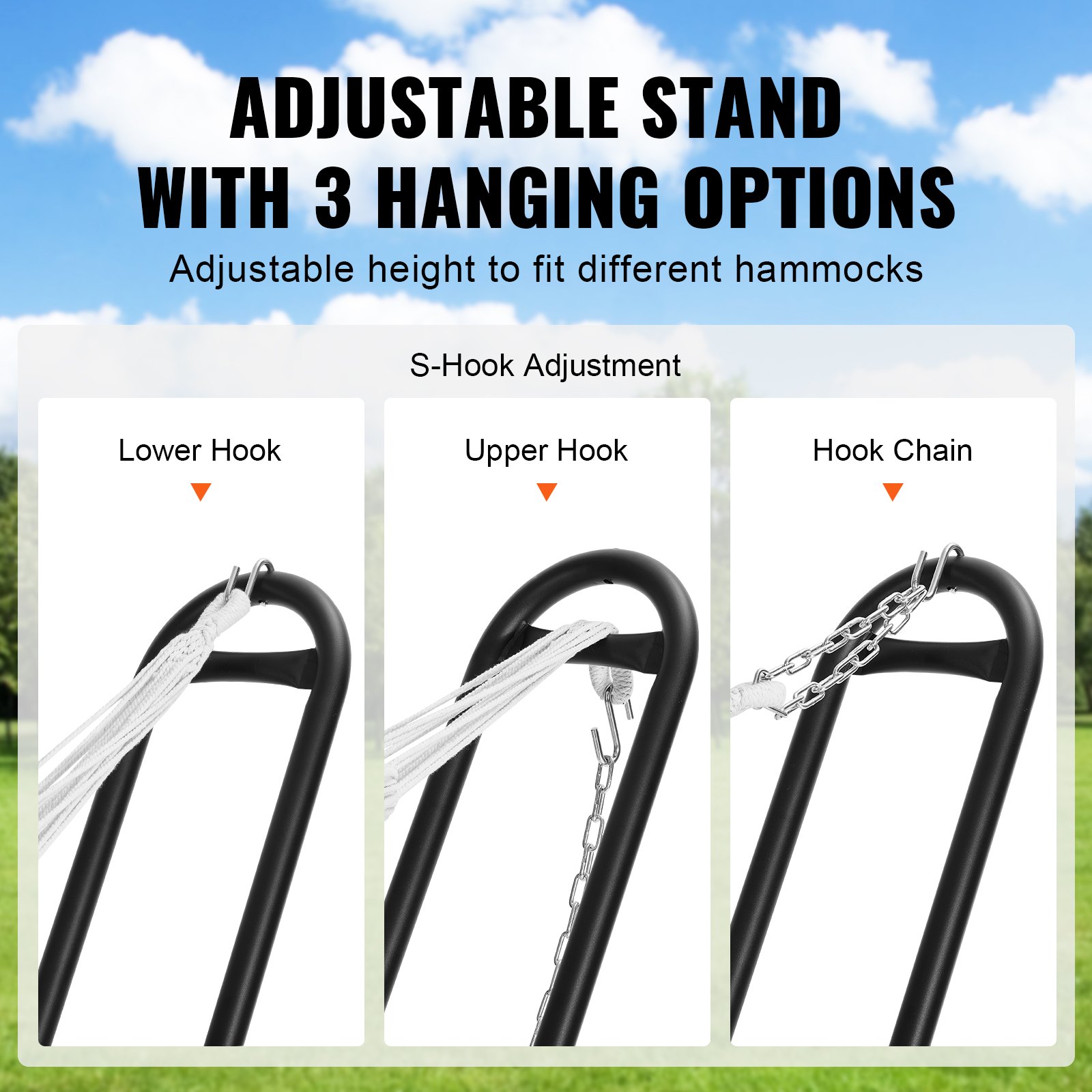 VEVOR Universal 2 Person Hammock Stand, Adjustable Heavy Duty 450 lbs Capacity Hammock Stand Fits 6.9-12.8 ft Hammocks for Outdoor and Indoor Portable Hammock Stand with Chain, Hook, and Carrying Bag
