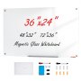 VEVOR Magnetisch Glazen Whiteboard, Whiteboard 90 x 60 cm, Wandgemonteerd Wit Glazen Bord zonder Frame, met Pennenbakje, Wisser & 2 Pennen, Magnetisch Bord Wit