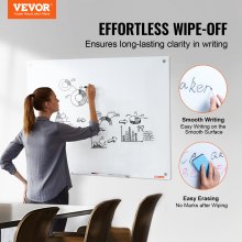 VEVOR magnetisch glazen whiteboard, wandbord droog uitwisbaar bord 120 x 80 cm, wandgemonteerd wit glazen bord zonder frame, met pennenbakje, een gum en 2 pennen, magneetbord wit