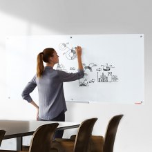 VEVOR magnetisch glazen whiteboard, wandbord droog uitwisbaar bord 1829 x 915 cm, wandgemonteerd wit glazen bord zonder frame, met pennenbak, een gum en 2 pennen, magneetbord wit