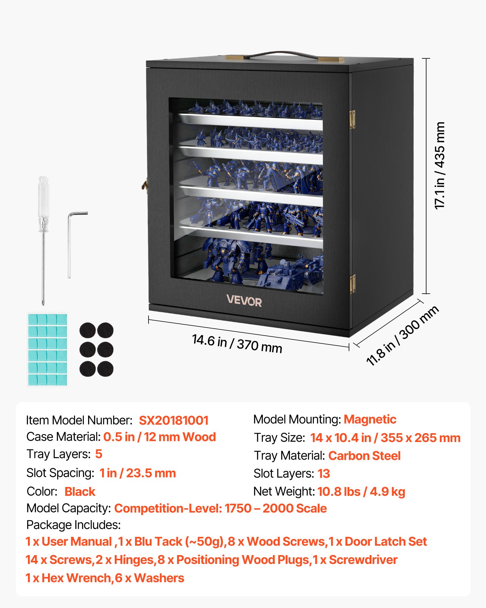 VEVOR Miniatuur Opbergkoffer, geschikt voor modellen op schaal 1:1750-1:2000, houten transportkoffer met 5 niveaus en 13 vakken, vitrine voor verzamelaars (miniaturen niet inbegrepen).