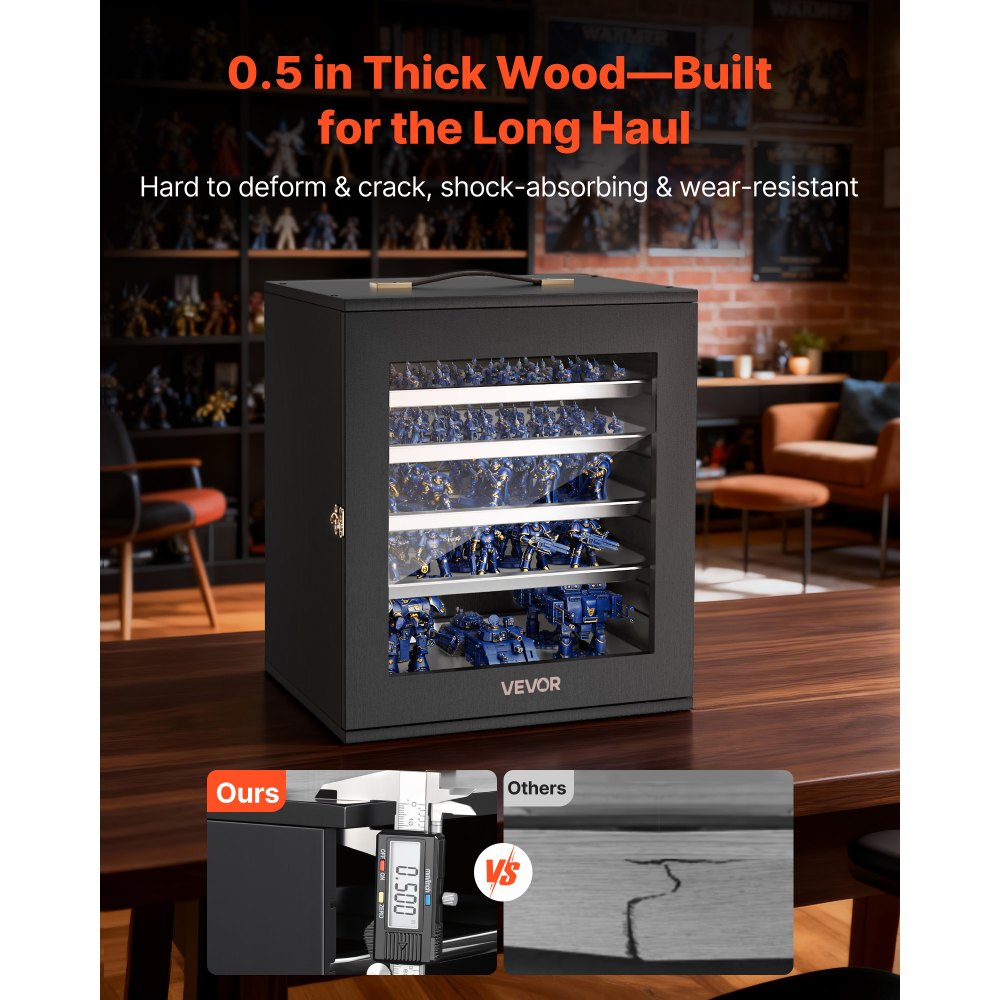 VEVOR Miniatuur Opbergkoffer, geschikt voor modellen op schaal 1:1000-1:1500, transportkoffer met 5 planken en 11 vakken, vitrine voor verzamelaars (miniaturen niet inbegrepen).