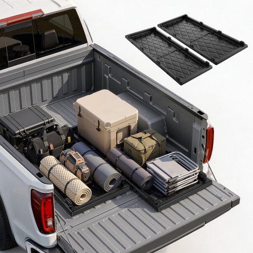 VEVOR 2 stuks uitschuifbare laadbakgeleiders voor pick-ups 1422 x 533 mm HDPE, draagvermogen 226,8 kg, voor middelgrote pick-ups met een laadbak tot 1,52 m lang, met 2 nylon banden, haken en 4 montagegaten