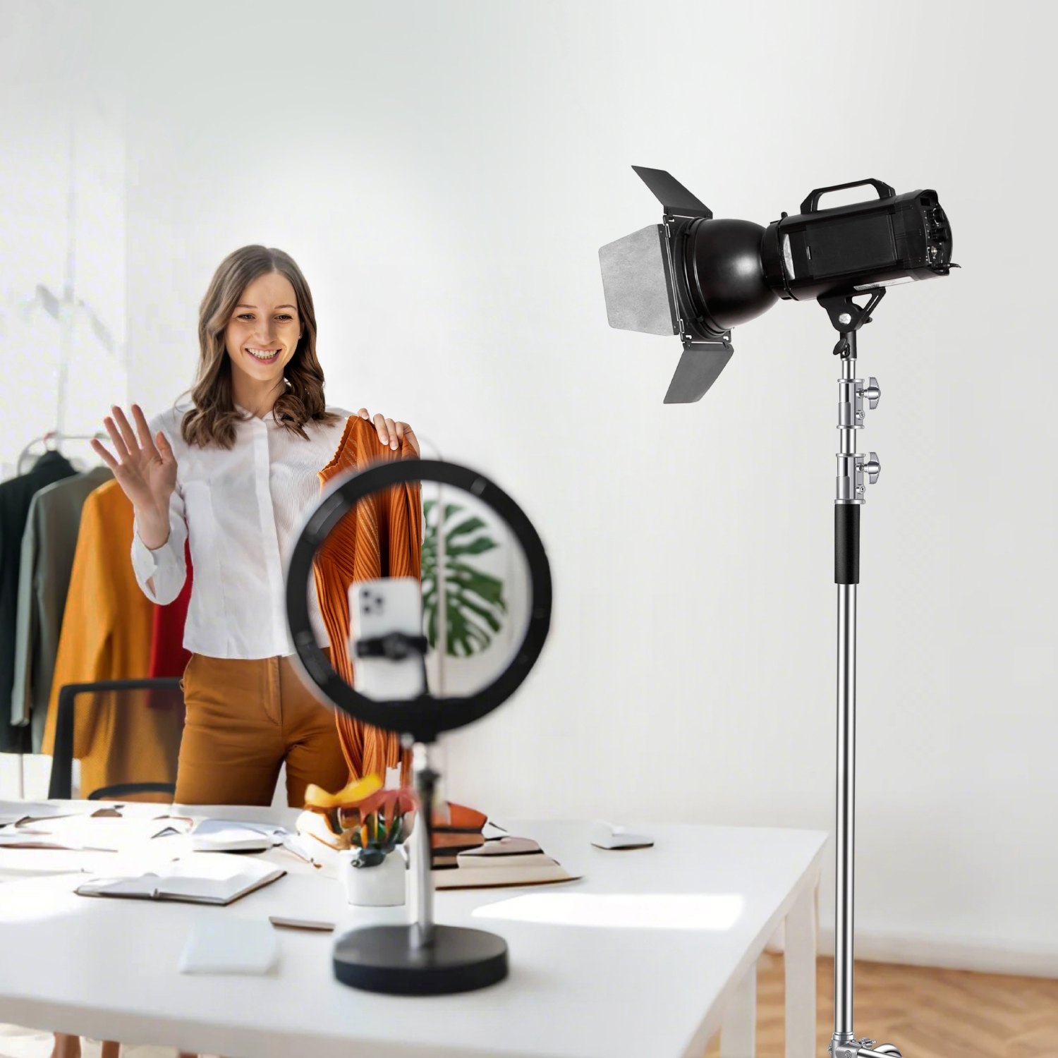 VEVOR C Stand, Max Height 10.83 ft/330 cm, Stainless Steel Heavy Duty Photography Light Stand with 4.8-9.8 ft Adjustable Height, 44 lbs/20 kg Load Capacity for Studio Softbox, Monolight, Reflector