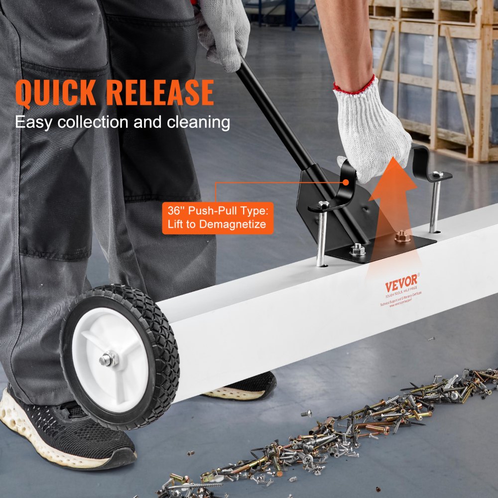 VEVOR 36-inch magnetische veger met wielen, capaciteit van 25 kg, met uitschuifbare magnetische opraaptool, verstelbare handgreep, magnetische opraapveger voor het oprapen van spijkers en schroeven, voor werkplaats, garage, tuin