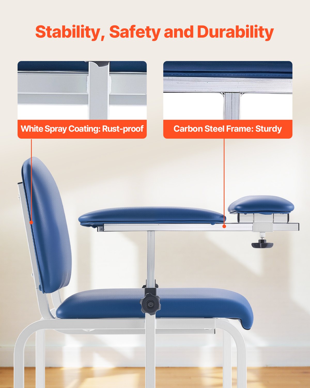 VEVOR Phlebotomy Chair, Blood Draw Chair with Adjustable Armrests and Flip Arm, 181KG/400LBS Loading Blood Drawing Medical Chair with Soft Seat, Easy-to-Clean PVC Leather for Hospitals, Labs, Clinics