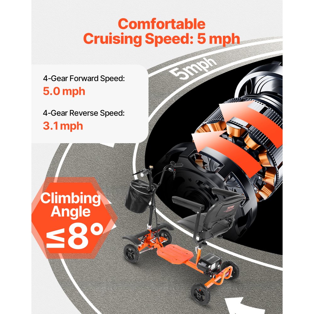 VEVOR 4-wielige elektrische scootmobiel, opvouwbaar, draagvermogen van 120 kg, scootmobiel voor senioren, elektrische rolstoel met 48V lithiumbatterij, massieve rubberbanden en een klimvermogen van 8°, actieradius van 12,5 km