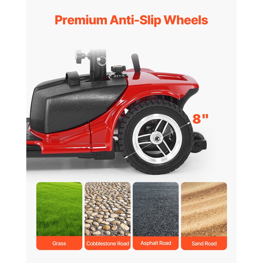 VEVOR 3-wielige elektrische scootmobiel, opvouwbare scootmobiel voor senioren met een actieradius van 20 km, all-terrain reisrolstoel met antislipwielen, klimvermogen van 9° en een draagvermogen van 120 kg, 940x500x840 mm