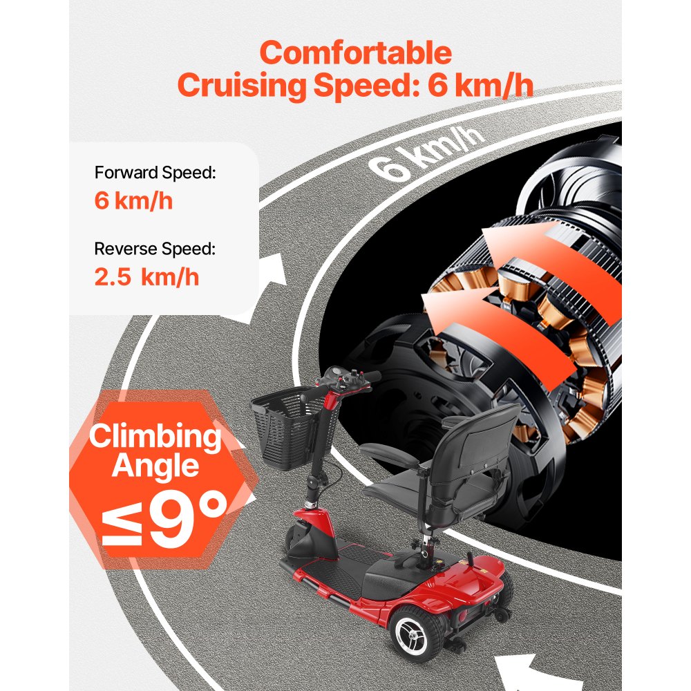 VEVOR 3-wielige elektrische scootmobiel, opvouwbare scootmobiel voor senioren met een actieradius van 20 km, all-terrain reisrolstoel met antislipwielen, klimvermogen van 9° en een draagvermogen van 120 kg, 940x500x840 mm