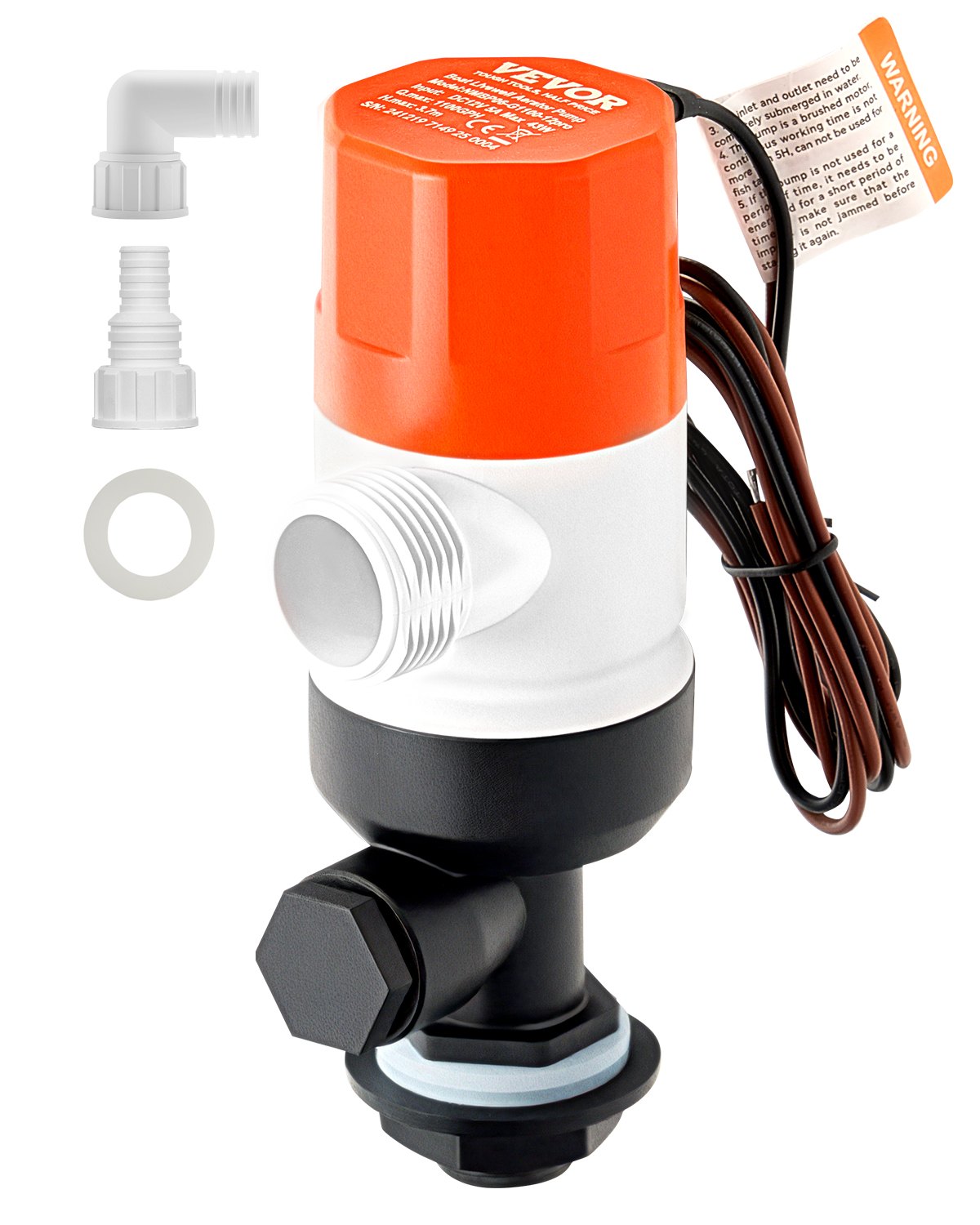 VEVOR Livewell Pump for Boat, 12V 1100 GPH Straight Livewell Aerator Pump with Dual Inlet, ABA Housing & Detachable Motor Cartridge, Corrosion-Resistant Livewell/Baitwell Pump for Freshwater Saltwater