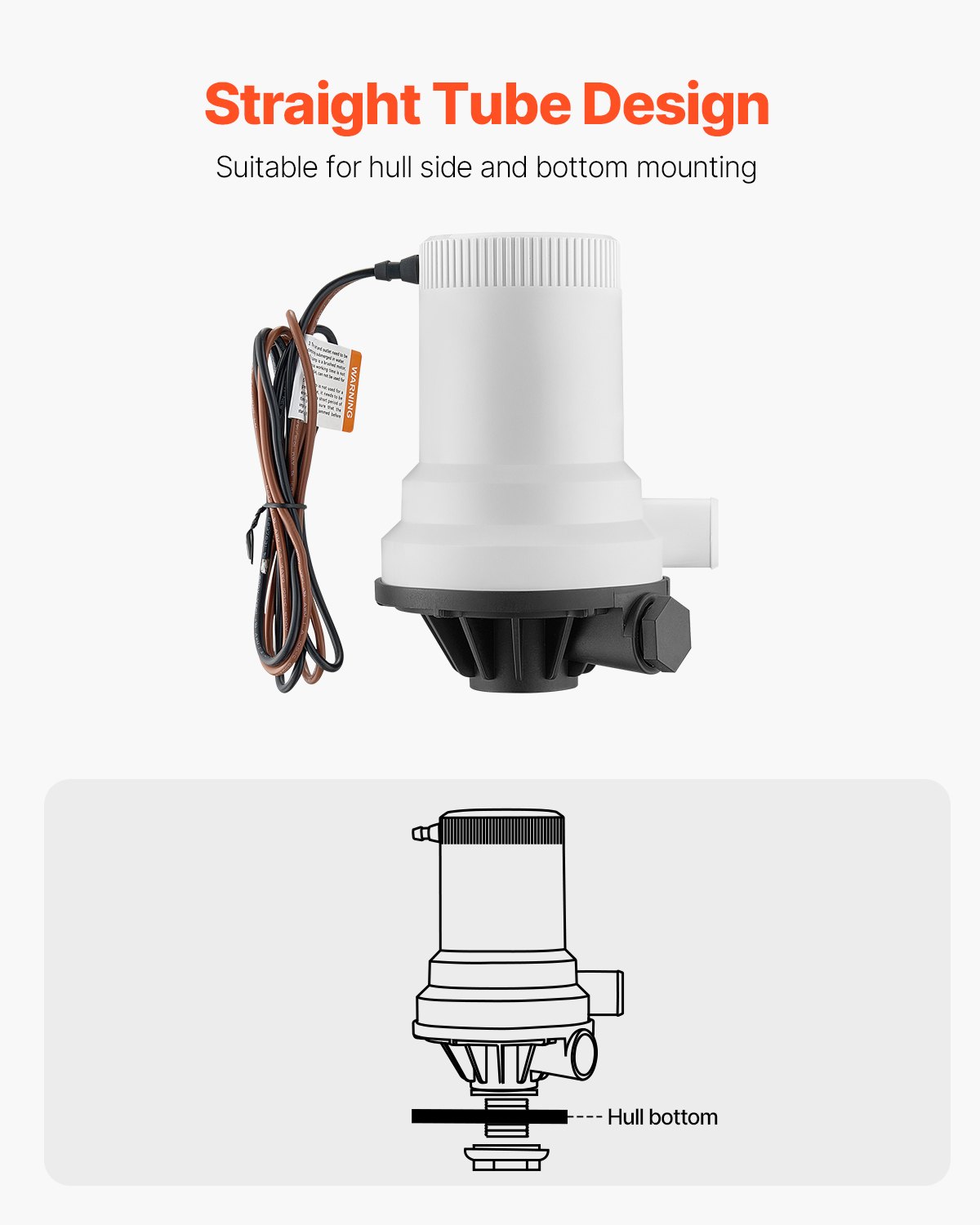 VEVOR Livewell Pump for Boat, 12V 1600 GPH Straight Livewell Aerator Pump with Dual Inlet, ABA Housing & Detachable Motor Cartridge, Corrosion-Resistant Livewell/Baitwell Pump for Freshwater Saltwater