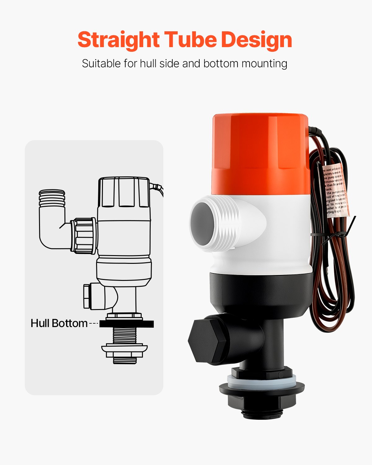 VEVOR 12V 500GPH Rechte Livewell-beluchterpomp voor boten met dubbele inlaat, ABA-behuizing, verwijderbare motorcartridge, corrosiebestendige Livewell-beluchterpomp voor zoet en zout water