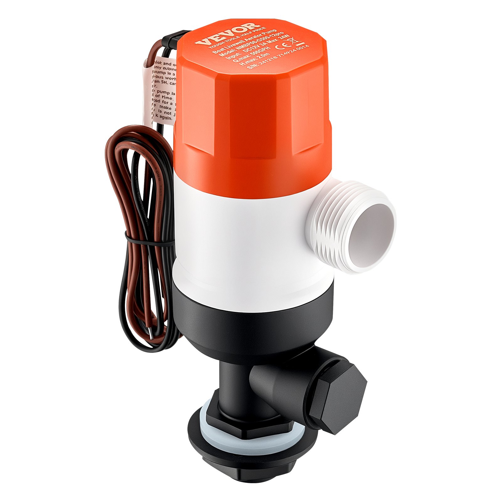 VEVOR 12V 500GPH Rechte Livewell-beluchterpomp voor boten met dubbele inlaat, ABA-behuizing, verwijderbare motorcartridge, corrosiebestendige Livewell-beluchterpomp voor zoet en zout water