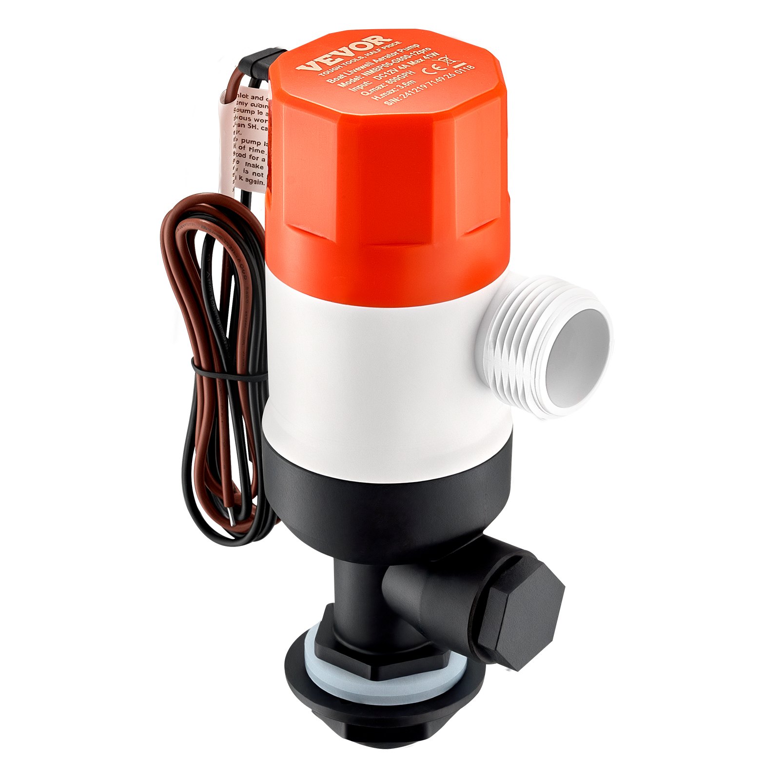 VEVOR 12V 800 GPH Rechte Livewell-beluchterpomp voor boten met dubbele inlaat, ABA-behuizing, verwijderbare motorcartridge, corrosiebestendige Livewell-beluchterpomp voor zoet en zout water