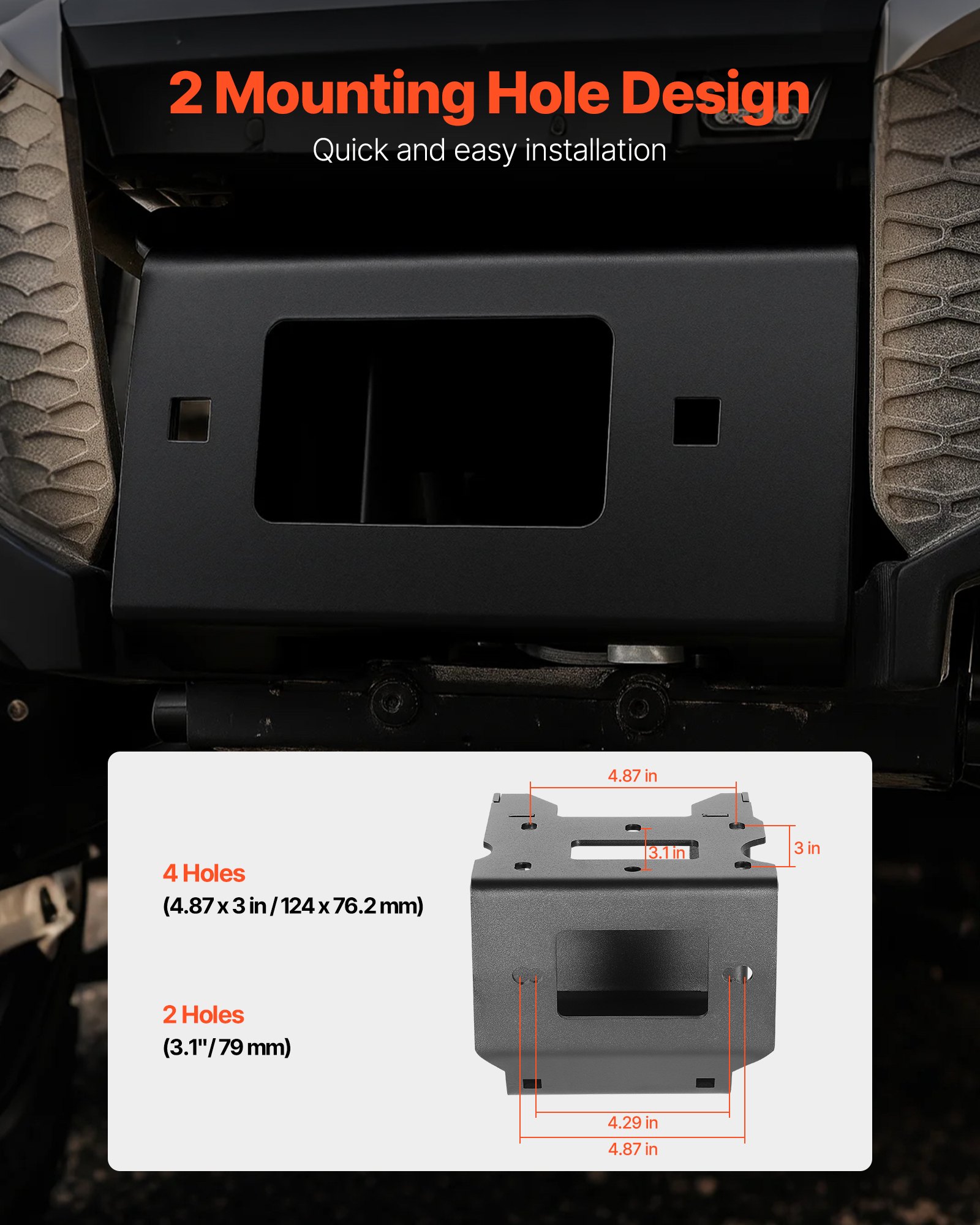 VEVOR ATV-lierbevestiging, capaciteit 907-1633 kg, montageplaat voor aanhangerlier voor Polaris Sportsman 2009 en nieuwere modellen, met 2 montagegaten, gepoedercoat staal, zwart