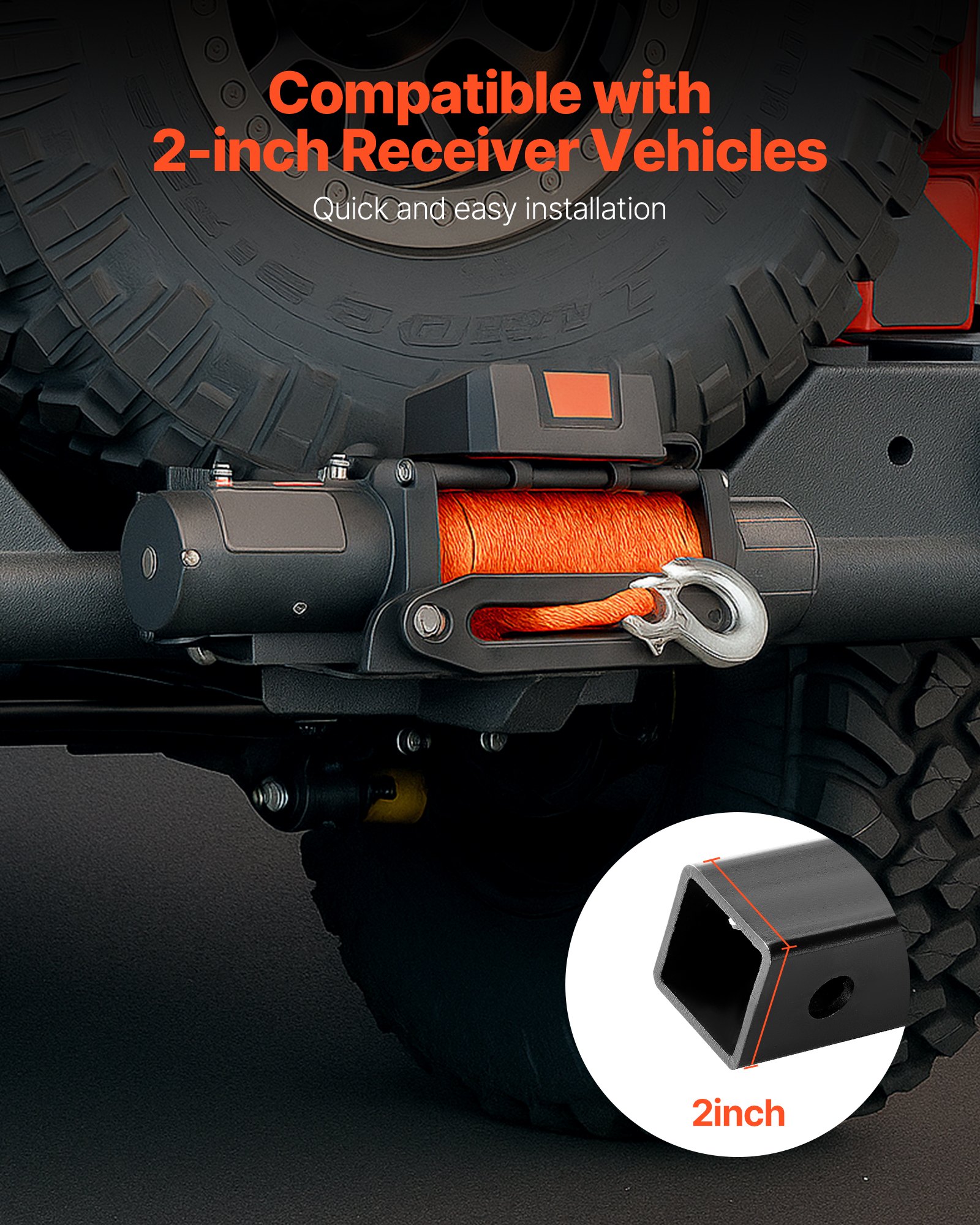 VEVOR Winch Mount, 15000 lbs / 6803 kg Load Capacity, Trailer Hitch Winch Mount with 50.8 mm Receiver, 2 Mounting Hole Design, Powder Coated Steel, Suitable for ATV UTV Pickup Truck, Black