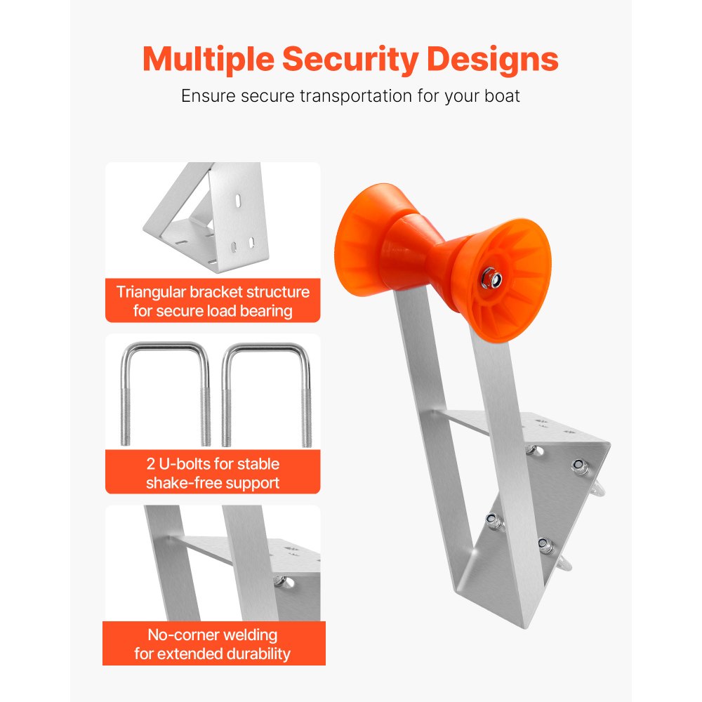 VEVOR Boottrailerstoel met rol, 50,8-76,2 mm lierpaal, windstandaard met oranje TPU-rol en U-bout, geschikt voor jetski, zeilboot, visboot, speedboot (gegalvaniseerd), zilver