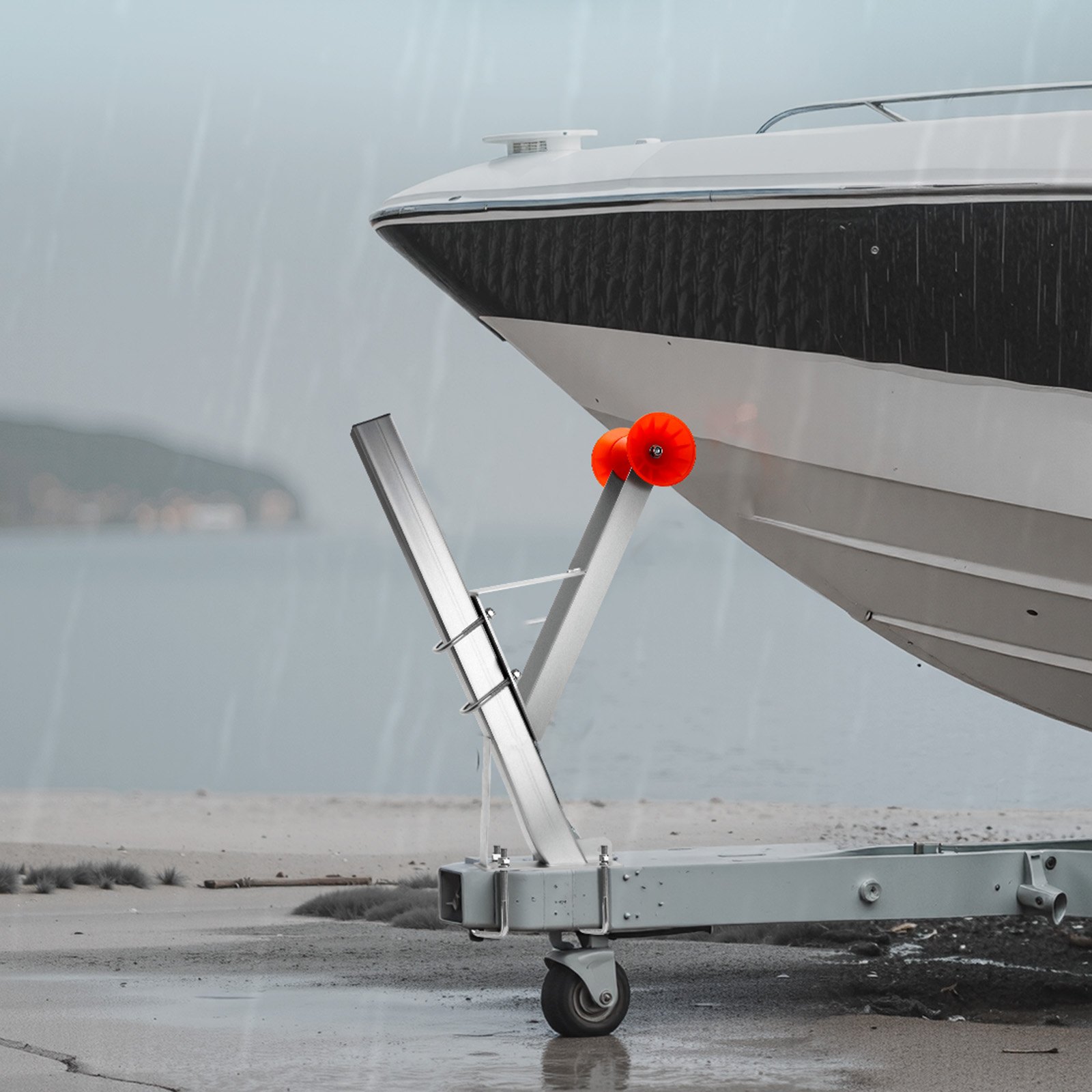 VEVOR Boottrailerstoel met rol, 50,8-76,2 mm lierpaal, windstandaard met oranje TPU-rol en U-bout, geschikt voor jetski, zeilboot, visboot, speedboot (gegalvaniseerd), zilver