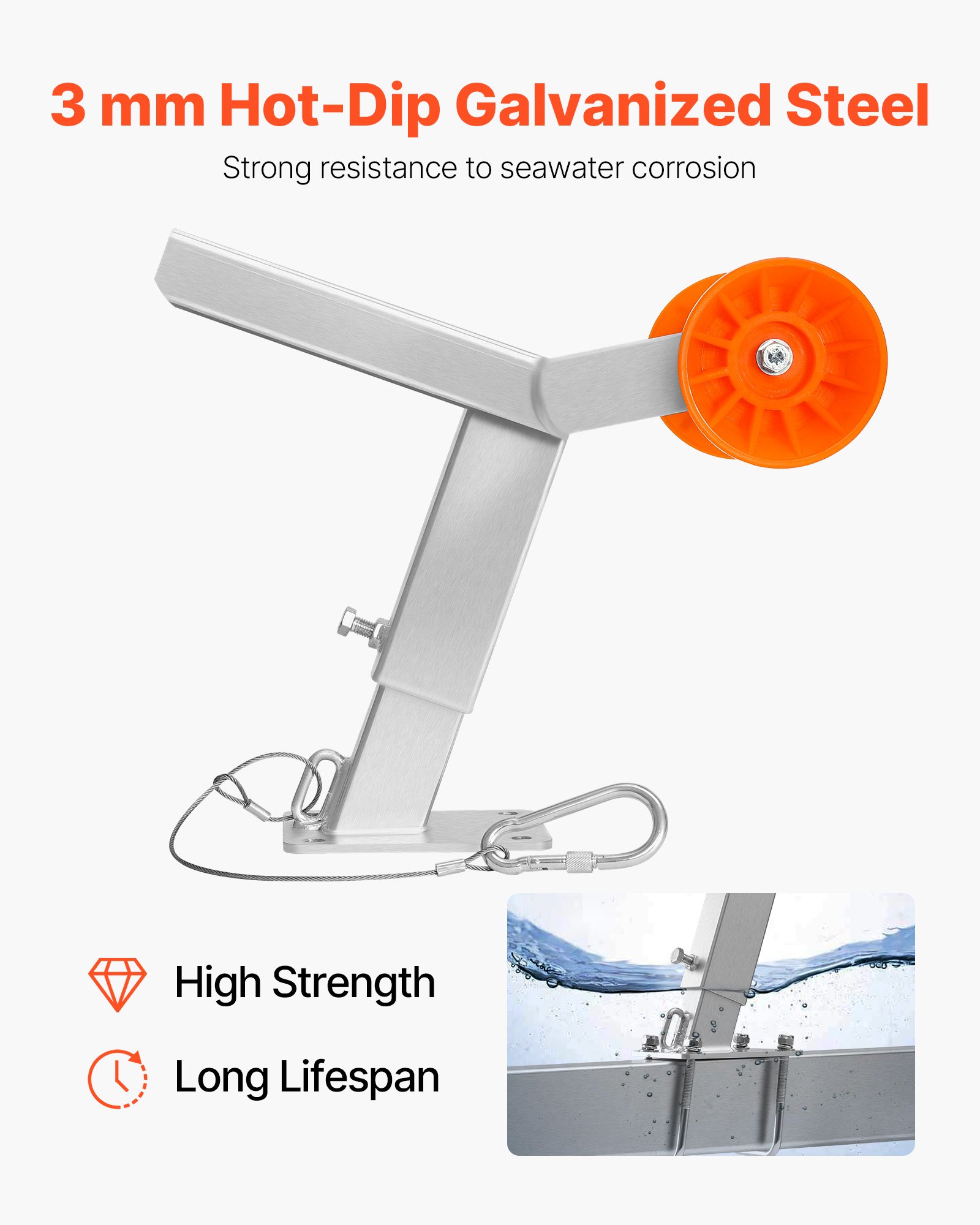 VEVOR Boat Trailer Winch Stand with Roller, Adjustable Height 365-548 mm, Boat Winch Mount with U-Bolts for 50.8-76.2 mm W x 76.2-101.6 mm H Trailer Tongue, Fit for Jet Ski, Sailboat, Speedboat