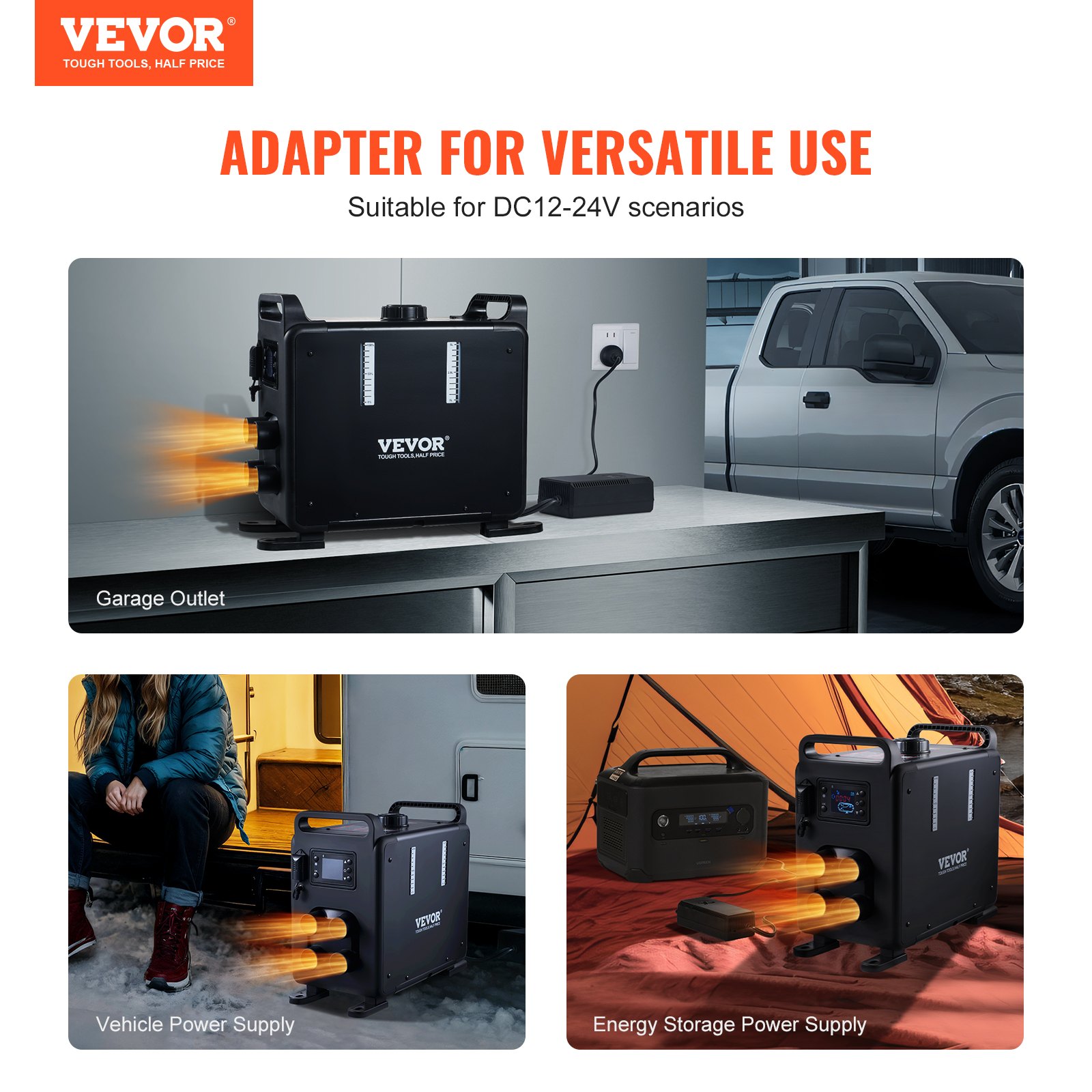 VEVOR 5-8KW dieselverwarming 12 V / 24 V alles-in-één dieselluchtverwarmer met Bluetooth-appbediening, afstandsbediening, display en CO-alarm, snel verwarmende verticale draagbare dieselverwarming