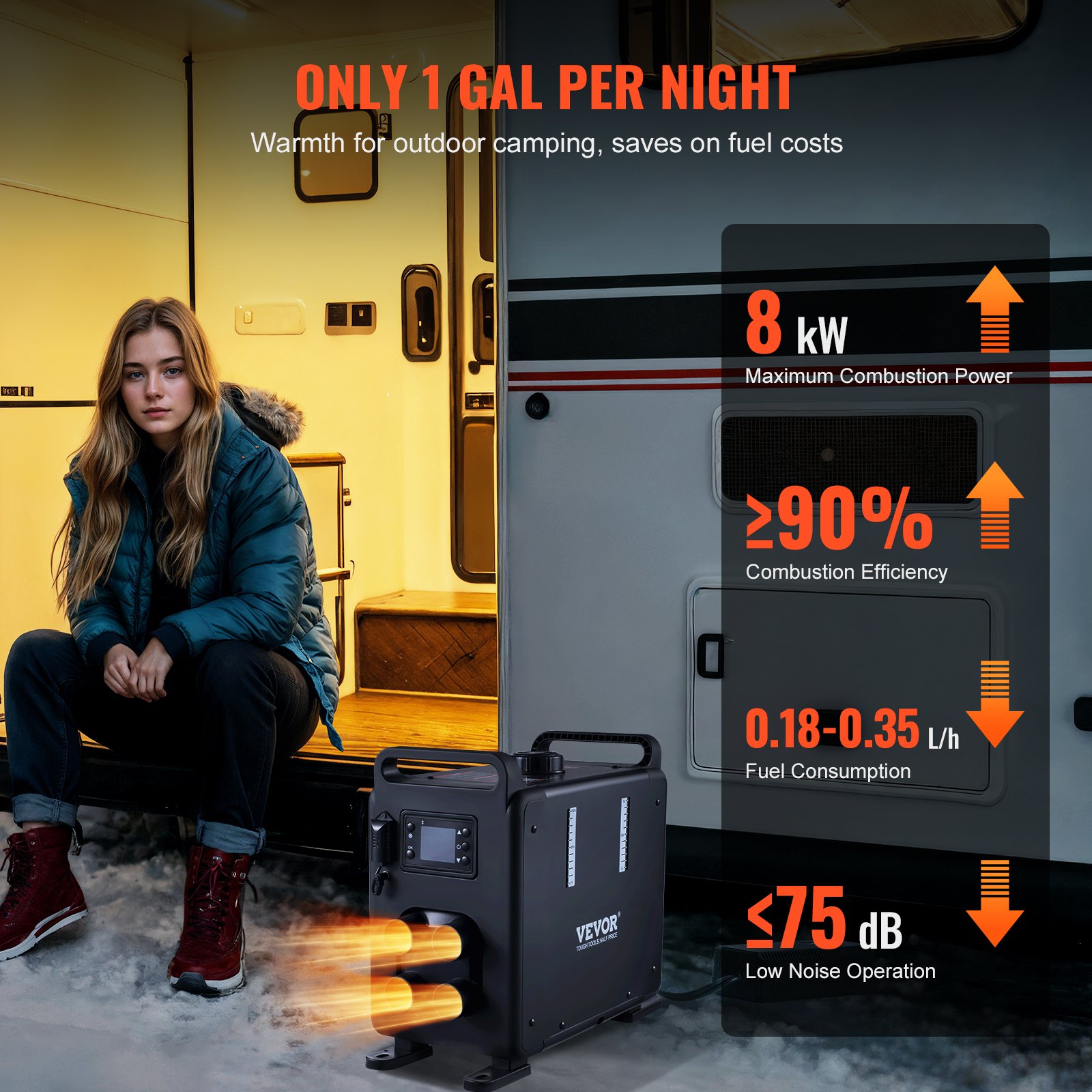 VEVOR 5-8KW dieselverwarming 12 V / 24 V alles-in-één dieselluchtverwarmer met Bluetooth-appbediening, afstandsbediening, display en CO-alarm, snel verwarmende verticale draagbare dieselverwarming