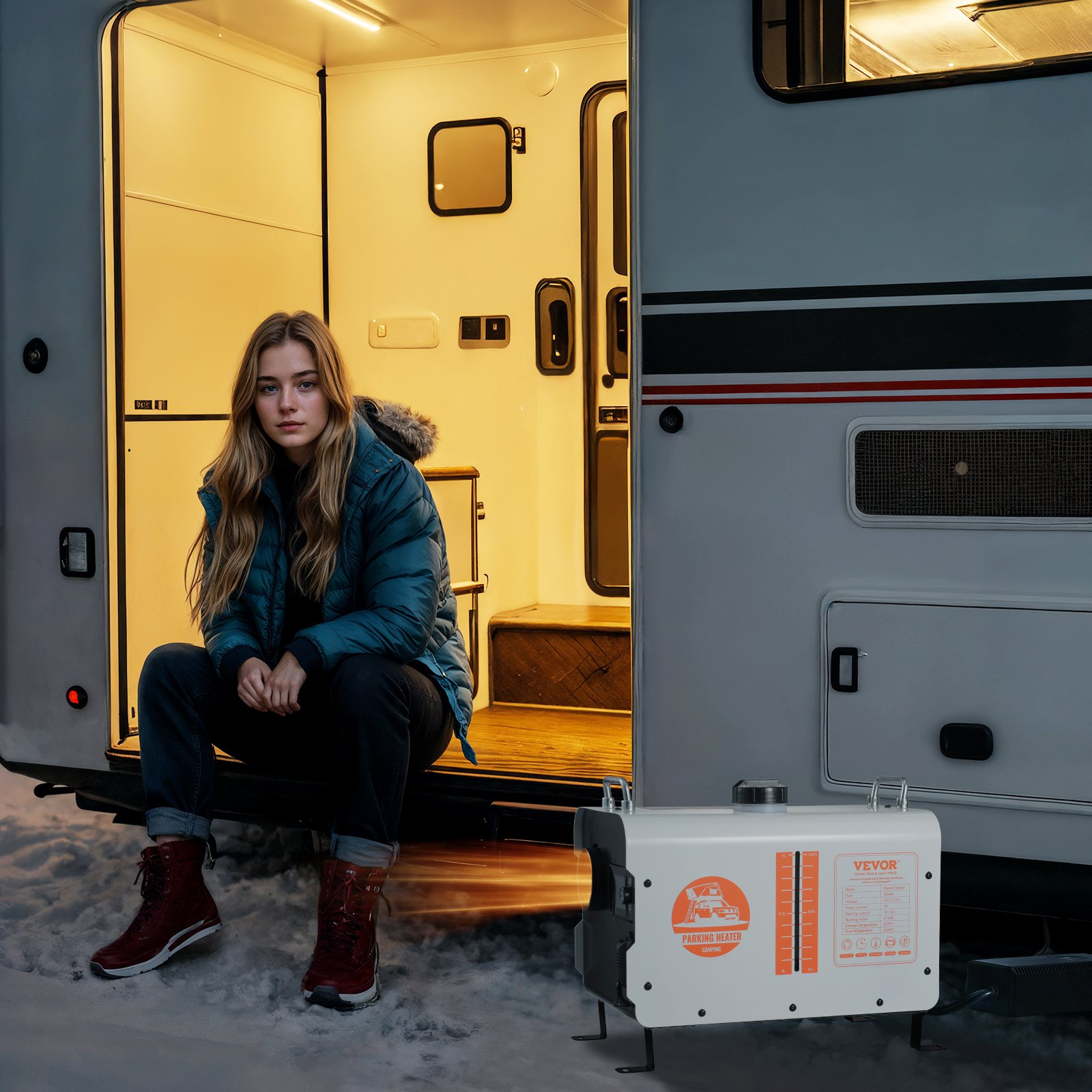 VEVOR 5-8KW dieselverwarming 12 V / 24 V alles-in-één dieselluchtverwarmer met Bluetooth-appbediening, afstandsbediening, display en CO-alarm, snel verwarmende draagbare dieselverwarming voor voertuigen