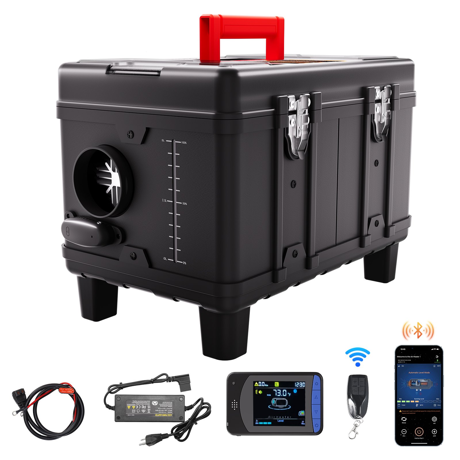 VEVOR 5-8KW dieselverwarming 12 V / 24 V alles-in-één dieselluchtverwarmer, met Bluetooth-appbediening, afstandsbediening, display en CO-alarm, snel verwarmende draagbare dieselverwarming voor voertuigen
