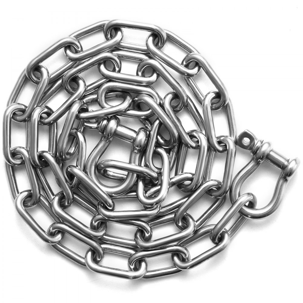 VEVOR Boat Anchor Chain Stainless Steel Lead Chain 1/4" x 4' with Two Shackles