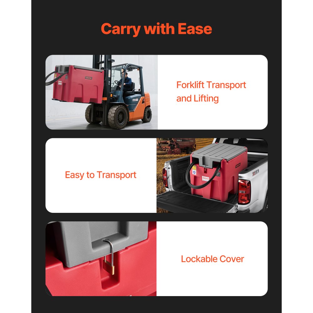VEVOR Portable Diesel & Gasoline Tank, 58 Gallon, 10 GPM Flow Rate, Diesel Fuel Tank with 12V Electric Transfer Pump, 13.1ft Hose, Auto Fueling Nozzle, Transfer Tank for Easy Fuel Transportation, Red