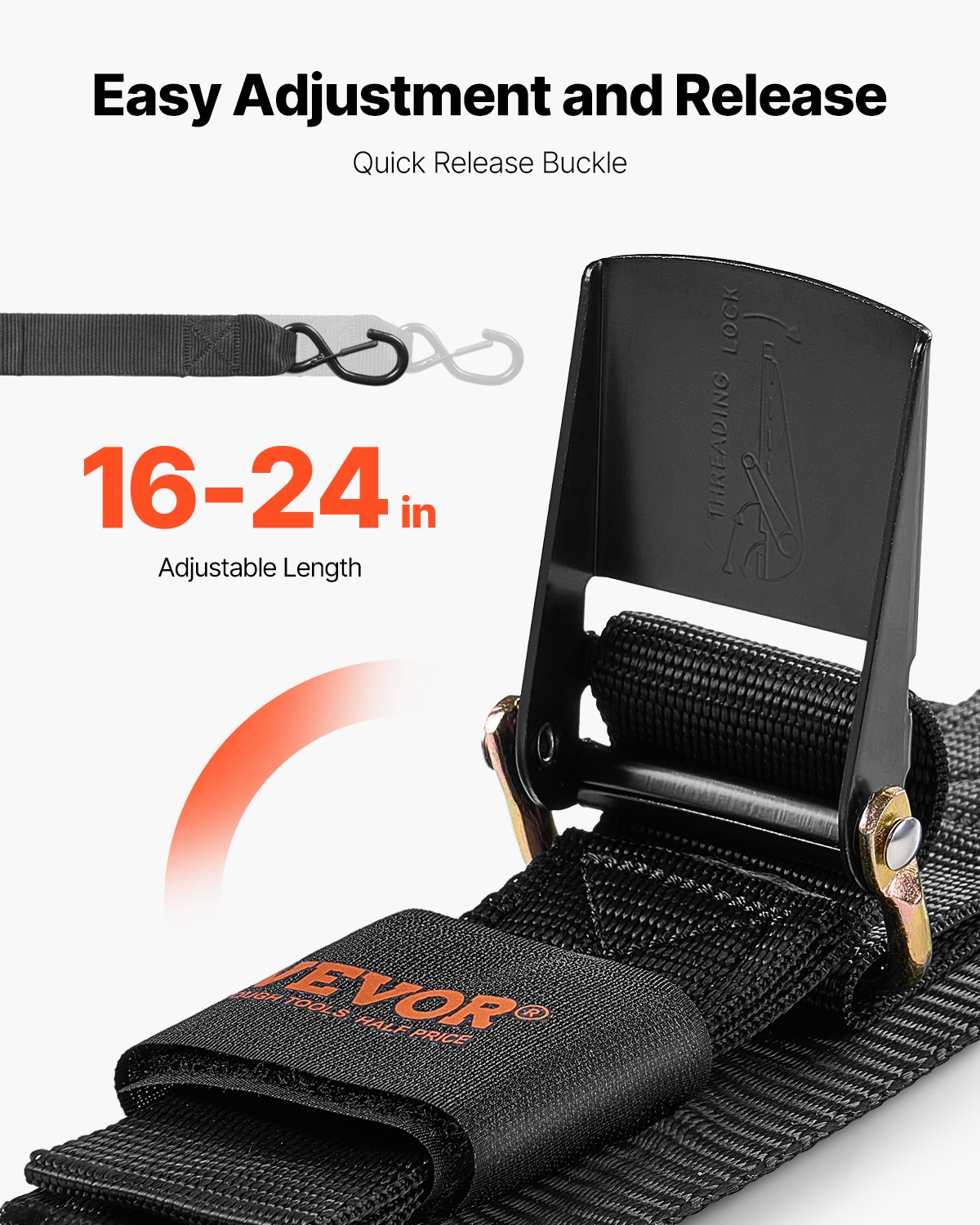 VEVOR Retractable Ratchet Straps, 2 in x 2 ft Ratchet Tie Down Straps with Security Lock S Hooks, 2 Pack Heavy Duty Ratchet Tie Down Straps with 1500 lbs Break Strength, for Trailers, Vehicles, Boat