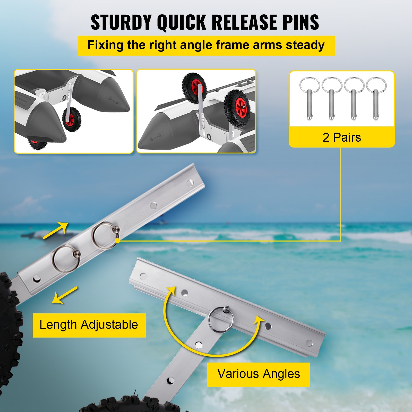 VEVOR Boot Lancering Wielen 272 kg Laadvermogen Rubberboot Wielen 30,5 cm Strandwielen Gemaakt van Aluminiumlegering en Rubber met 2 Paar Snel Losgemaakte Pennen en Maximale Bandenspanning van 14 PSI