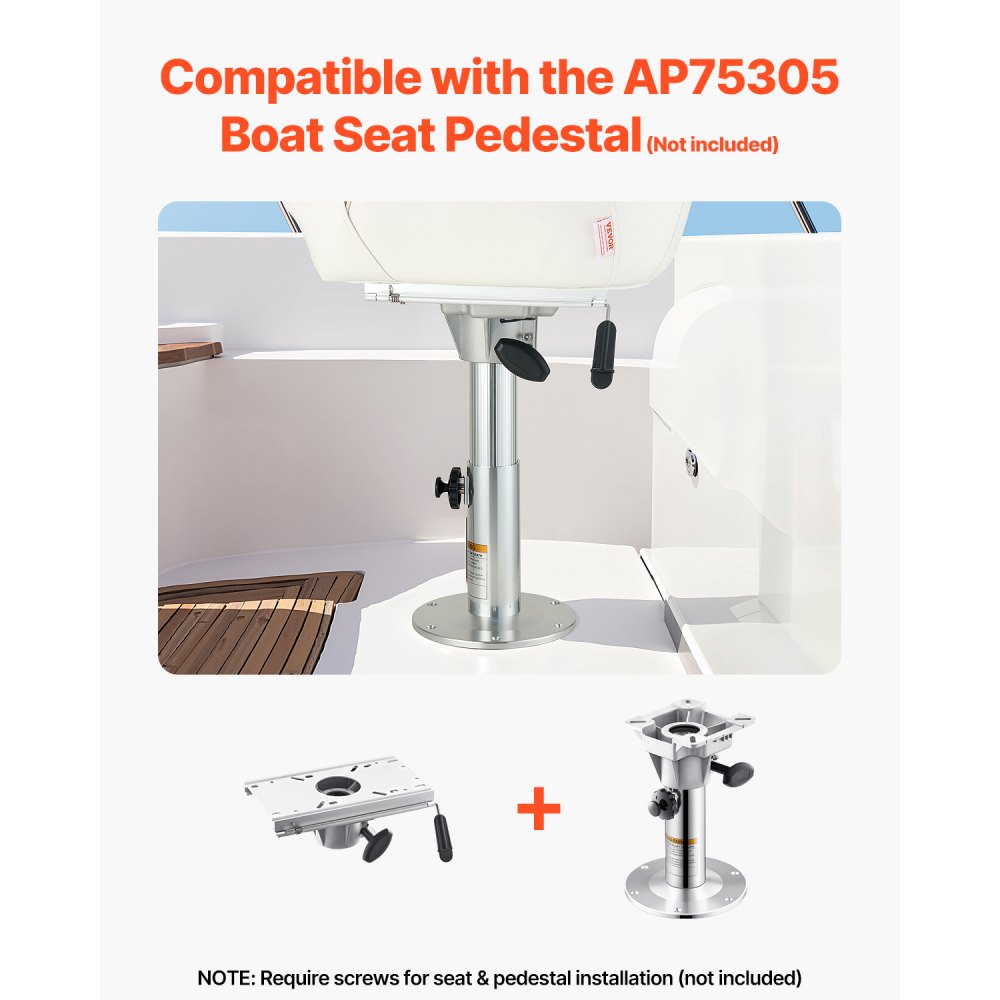VEVOR Boat Seat Pedestal, Forward & Backward Sliding Adjustment, Aluminum Alloy Boat Chair Base with Slide, 5-inch Sliding Travel, Waterproof & Rust-resistant, Fit 2-7/8 Inch Diameter Pedestal Post