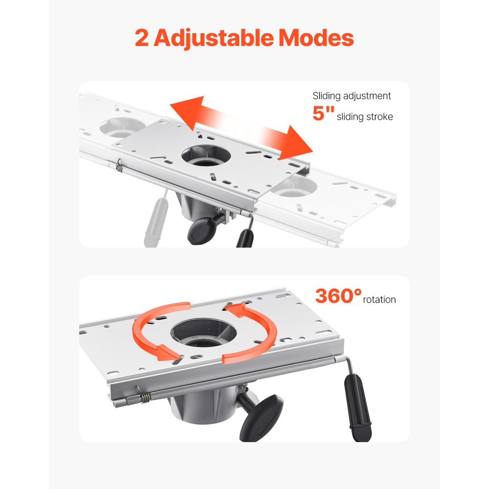 VEVOR Bootstoelbasis met schuifverstelling voor voor- en achterwaarts, aluminiumlegering bootstoelbasis met schuifregelaar, 127 mm schuifbereik, waterdicht en roestbestendig, past op basispalen