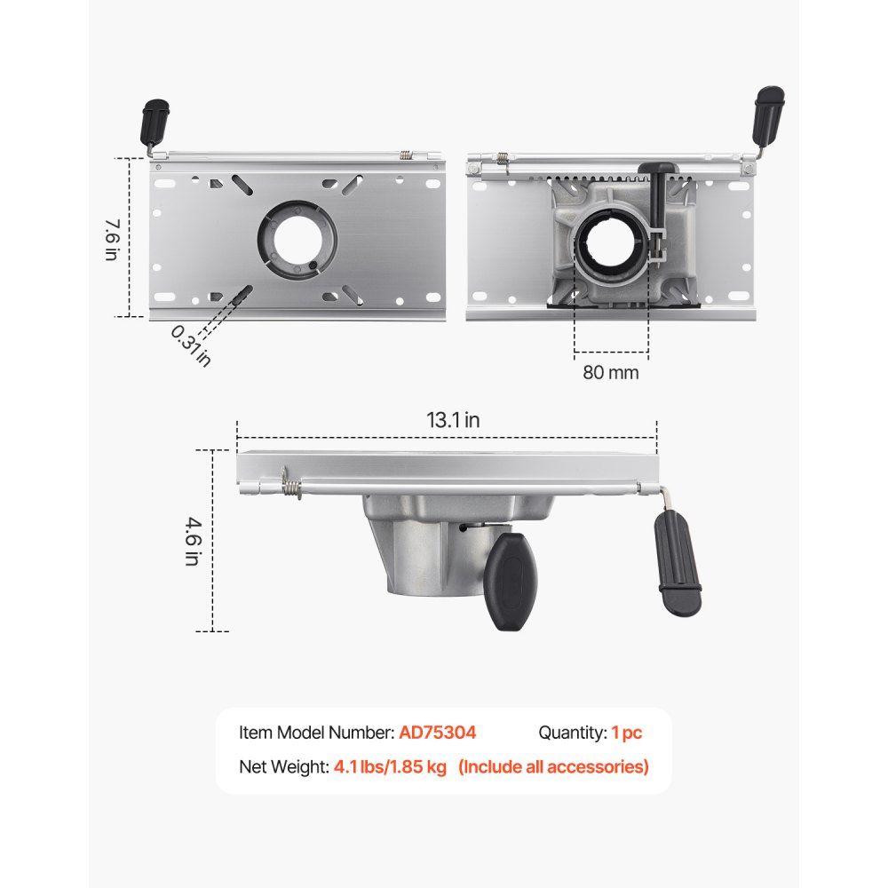 VEVOR Bootstoelbasis met schuifverstelling voor voor- en achterwaarts, aluminiumlegering bootstoelbasis met schuifregelaar, 127 mm schuifbereik, waterdicht en roestbestendig, past op basispalen