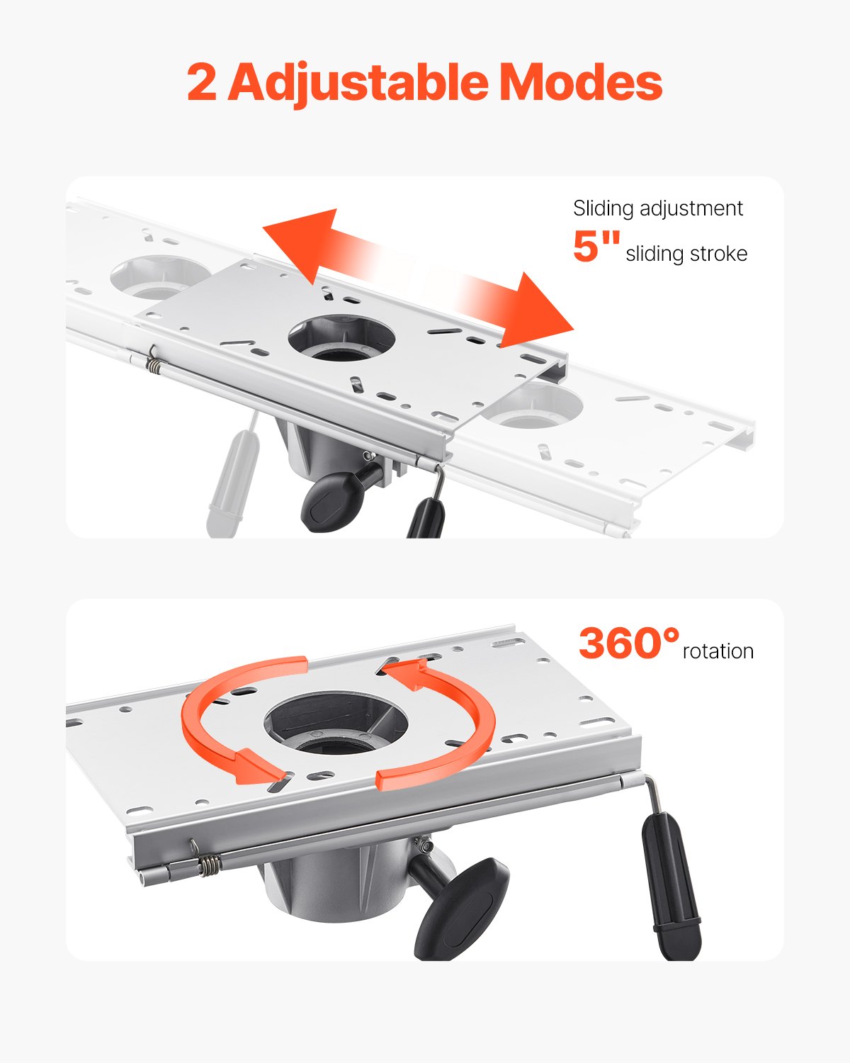 VEVOR Boat Seat Pedestal, Forward & Backward Sliding Adjustment, Aluminum Alloy Boat Chair Base with Slide, 5-inch Sliding Travel, Waterproof & Rust-resistant, Fit 2-7/8 Inch Diameter Pedestal Post