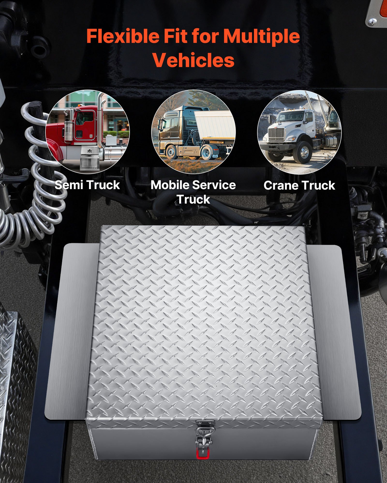 VEVOR Gereedschapskist voor vrachtwagenbak, aluminium opbergdoos met traanplaat, opbergorganizer, geschikt voor maximaal 100 kg, ideaal voor vrachtwagens, pick-ups, vrachtwagenbakken, campers, aanhangers, 770x610x230 mm