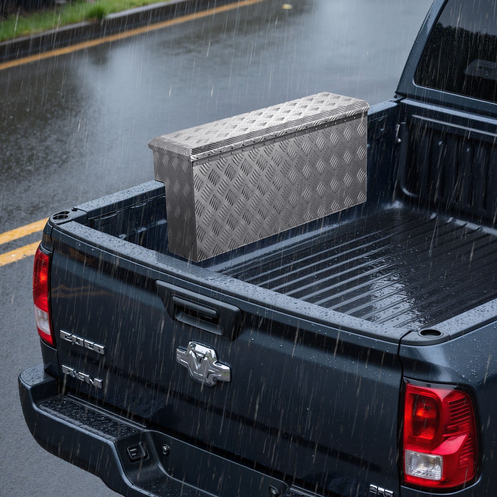 VEVOR Truck Bed Tool Box, Heavy Duty Aluminum Tool Box with Tread Patterns, Storage Toolbox Chest Organizer with Lock and Key, Ideal for Pickup, Truck Bed, RV, Trailer, 864 x 305 x 390 mm, Silver