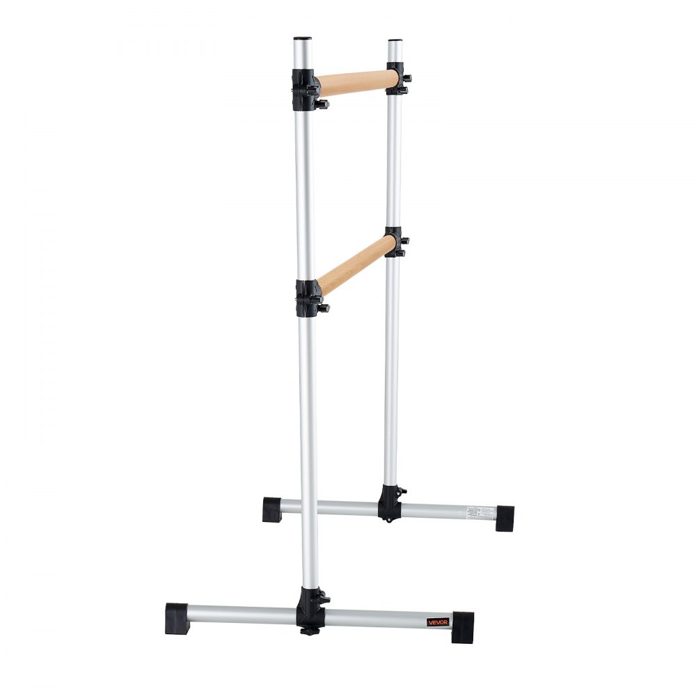 VEVOR Ballet Barre, Double Beechwood Barre Bar for Home, Freestanding Portable Ballet Stretching Dance Bars, Height Adjustable Anti-Wobble Fitness Gym Equipment, for Pilates Balance Workout