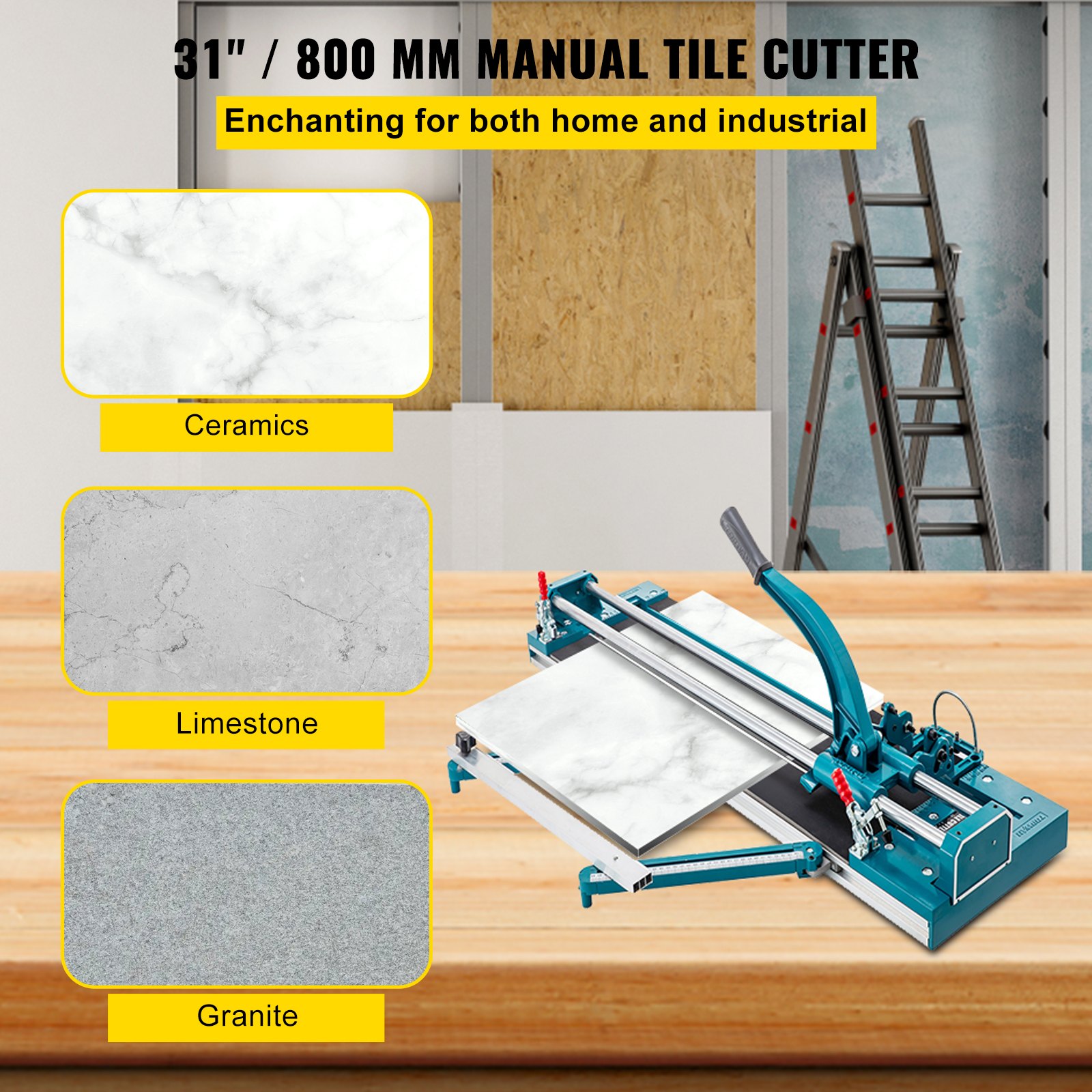 VEVOR 31Inch/800MM Tile Cutter Double Rail Manual Tile Cutter 3/5 in Cap with Precise Laser Positioning Manual Tile Cutter Tools for Precision Cutting