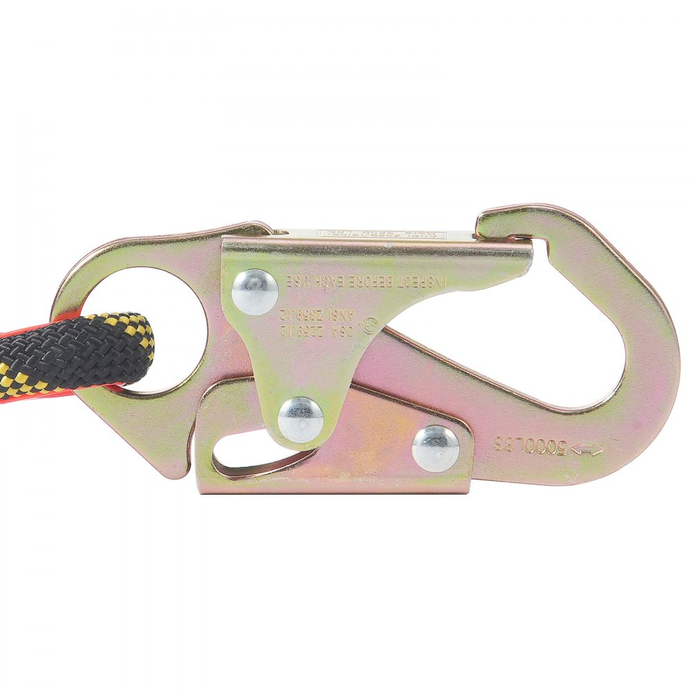 VEVOR Vertical Lifeline, 150ft (45.7m) Outdoor Climbing Rope 30KN Breaking Tension, Static Rock Climbing Rope with Steel Snap Hooks and Rope Grap, for Escape, Outdoor Adventures, and Lumbering, Black & Yellow