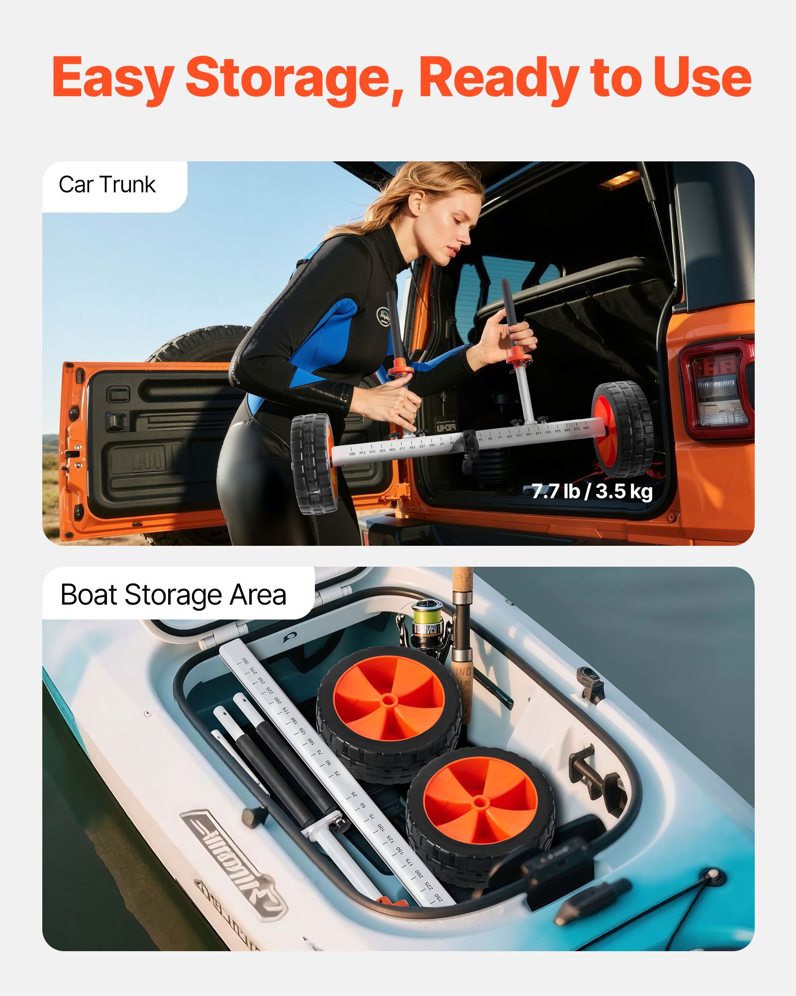 VEVOR Kajakkar, 113 kg, kanokar met 25,4 cm banden en spanband, bootkar voor het vervoeren van kajaks, kano's, paddleboards, Jon Boats, watersportuitrusting, 900 x 580 x 575 mm