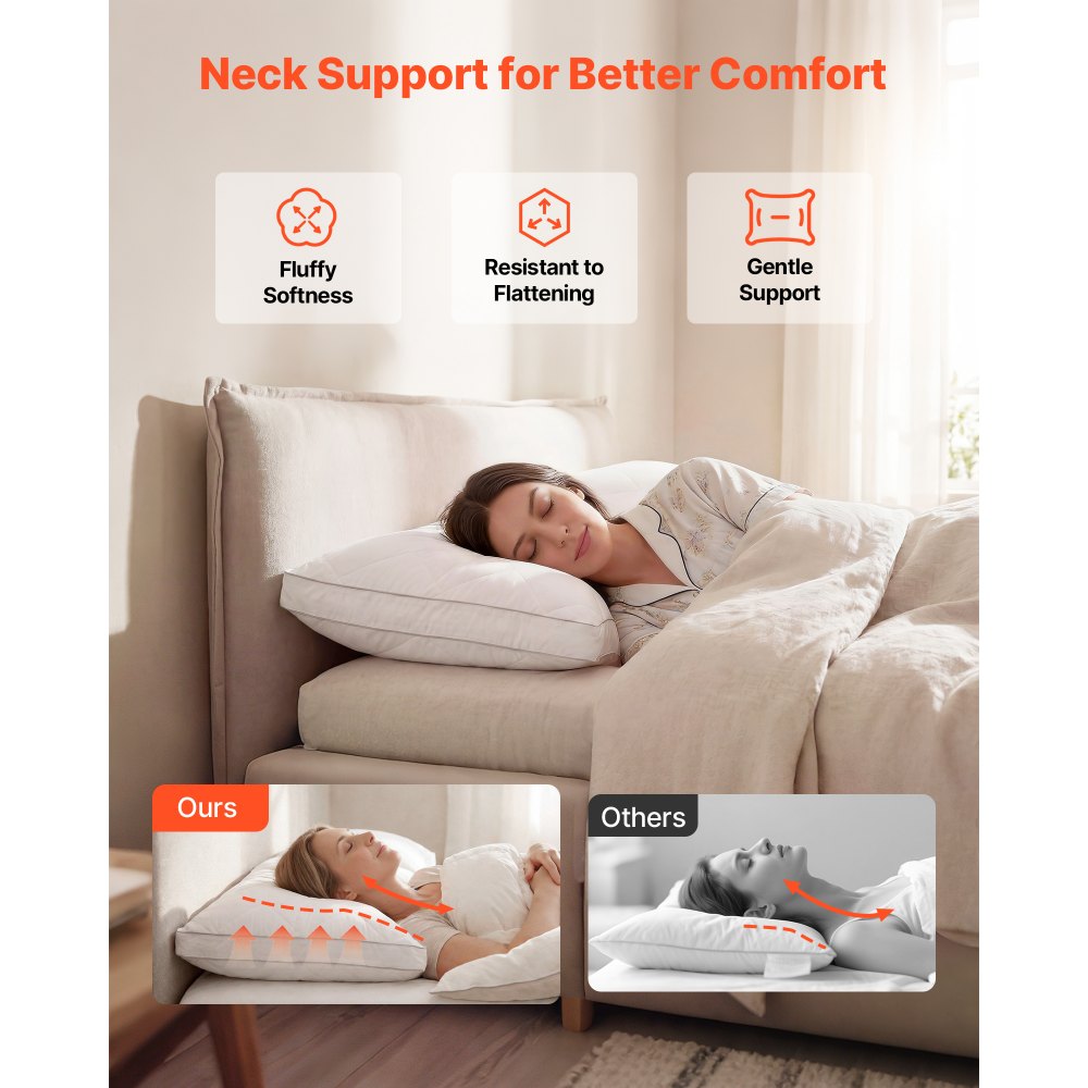 VEVOR Bed Pillows for Sleeping, Set of 2, Queen Size Luxury Quality Hotel Pillows with Original Down Alternative Filling, Supportive and Fluffy, Bedding for Back, Stomach and Side Sleepers, White