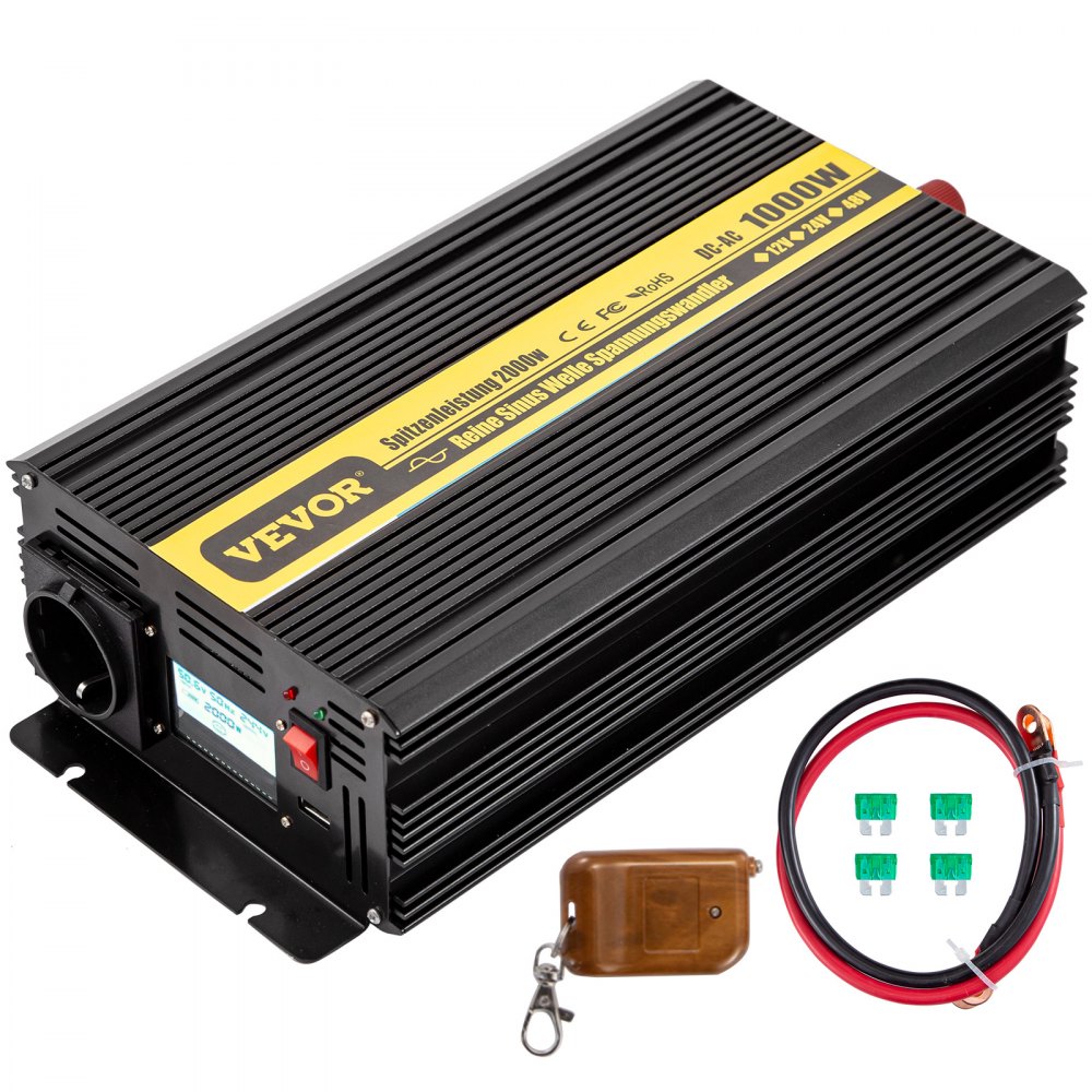 Vevor Zuivere Sinus Omvormer Omvormer 12 V Naar 230 V 1000 W Pure Sinus Lcd Auto