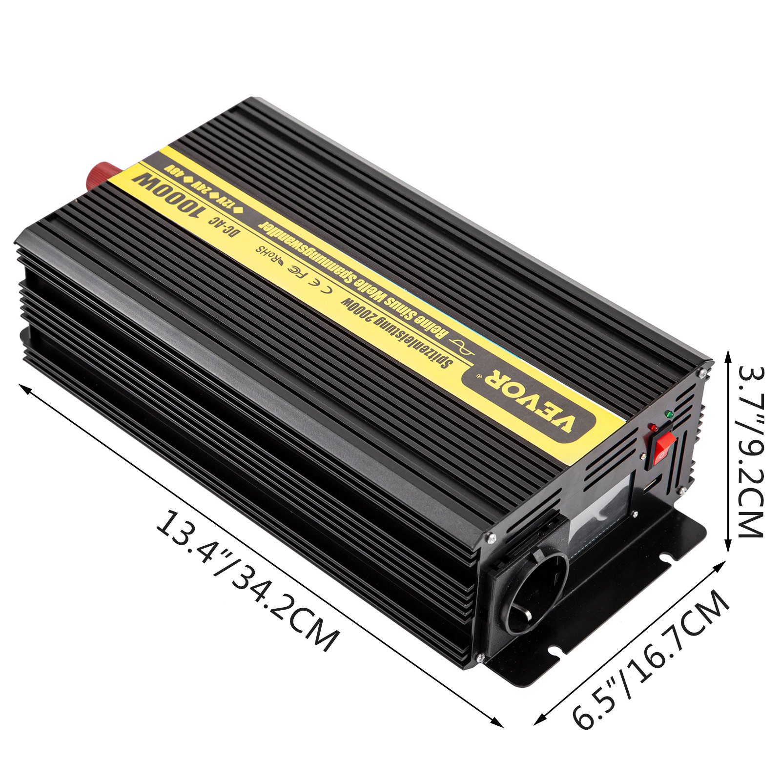 Vevor Zuivere Sinus Omvormer Omvormer 12 V Naar 230 V 1000 W Pure Sinus Lcd Auto