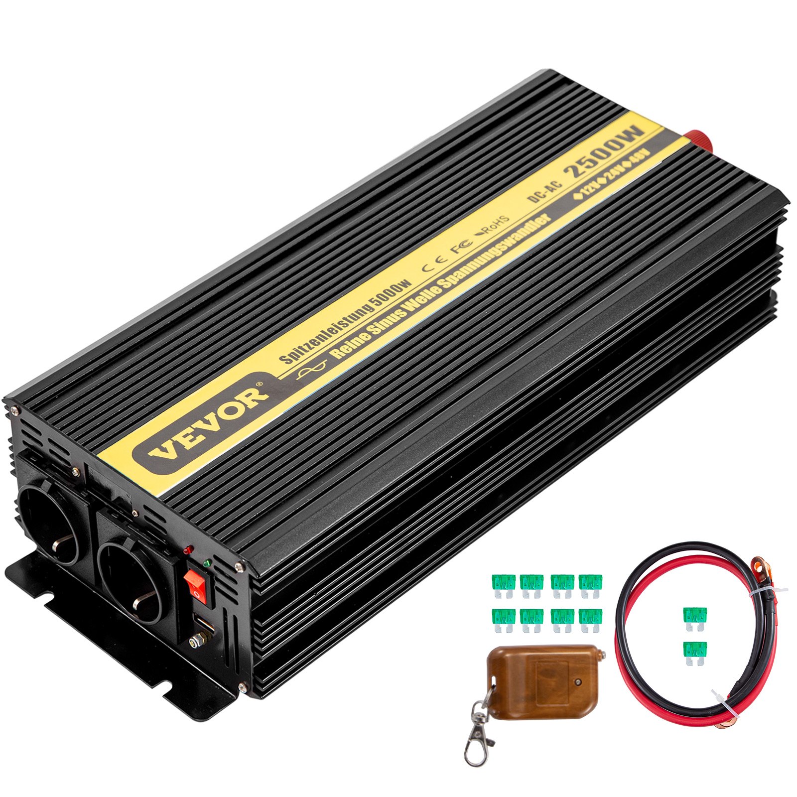 Vevor Zuivere Sinus Omvormer, Omvormer 12 V Naar 230 V 2500 W,pure Sinus Auto