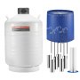 VEVOR liquid nitrogen tank with blue storage bag, six rods, and a cylindrical holder.