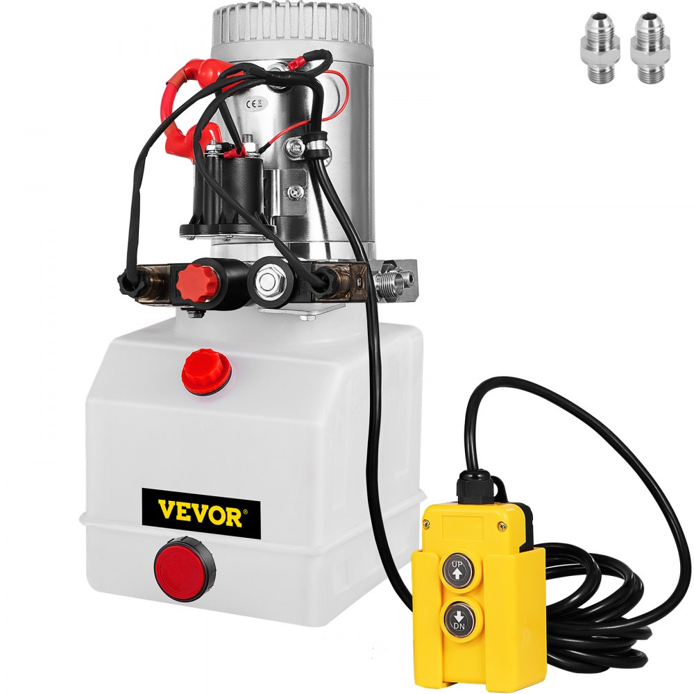 VEVOR Hydraulic Pump, Double Acting Hydraulic Power Unit, 12V DC Tipper Trailer Pump, 2850 RPM, Hydraulic Power Unit for Lifting Tipper Trailers and Cars (3 Quart, Double Acting)