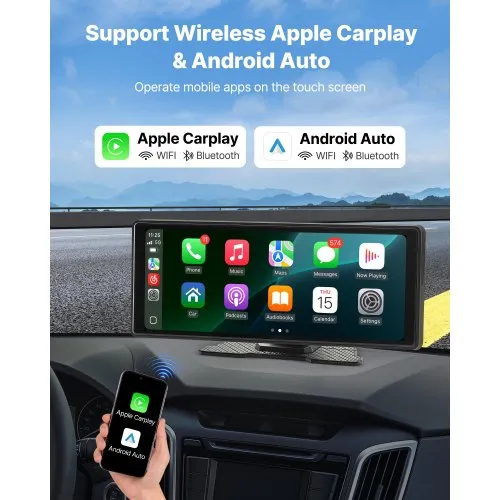 Draagbare draadloze CarPlay en Android Auto Auto Radio Stereo met Zonnescherm, 9 inch Touchscreen Monitor Bluetooth Auto Stereo met DVR, Mirror Link/FM/AUX-zender voor 12V-24V Voertuig